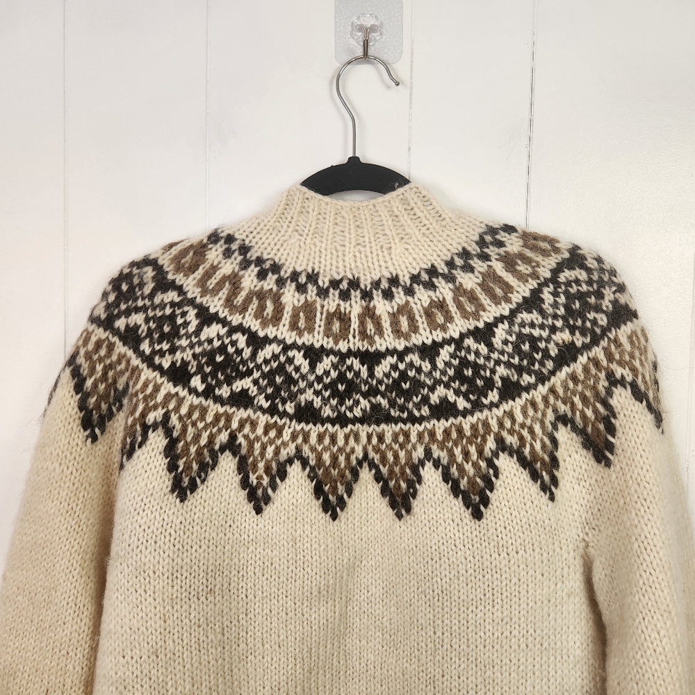 Vintage Wool Fair Isle Sweater Nordic Oversized Cardigan Boho Cabin Winter Large - Picture 7 of 9